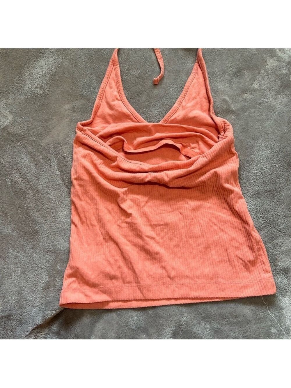 Coral Halter Neck Ribbed Top - Picture 3 of 3